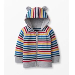 Hannah Andersson Striped Basic Bear Zip Up Hoodie Baby Size 6-12 months